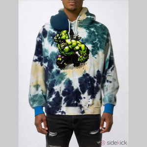 Marvel Avengers Men's Medium Blue Characters Tie Dye Pullover Hoodie Sweatshirt